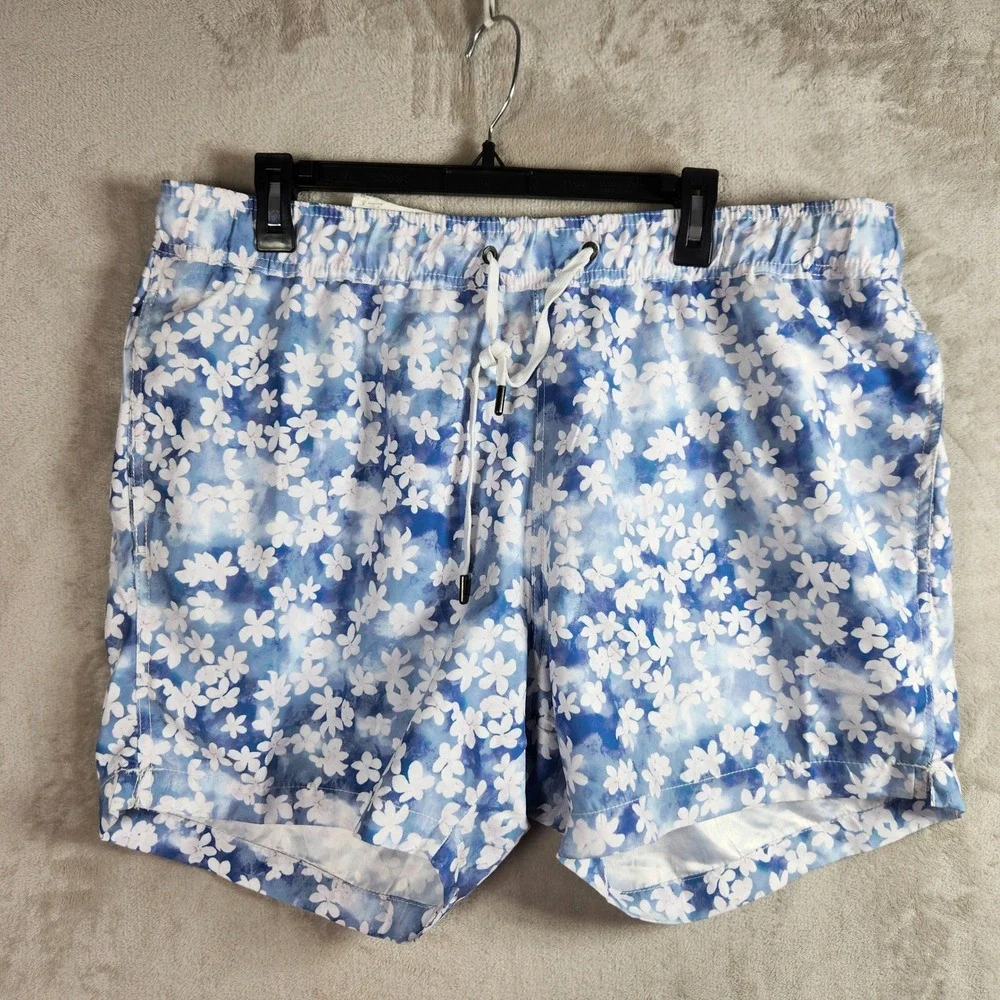 Onia Swim Shorts Men XXL Blue Floral 5 Inch Inseam Summer Beach Pool Pockets